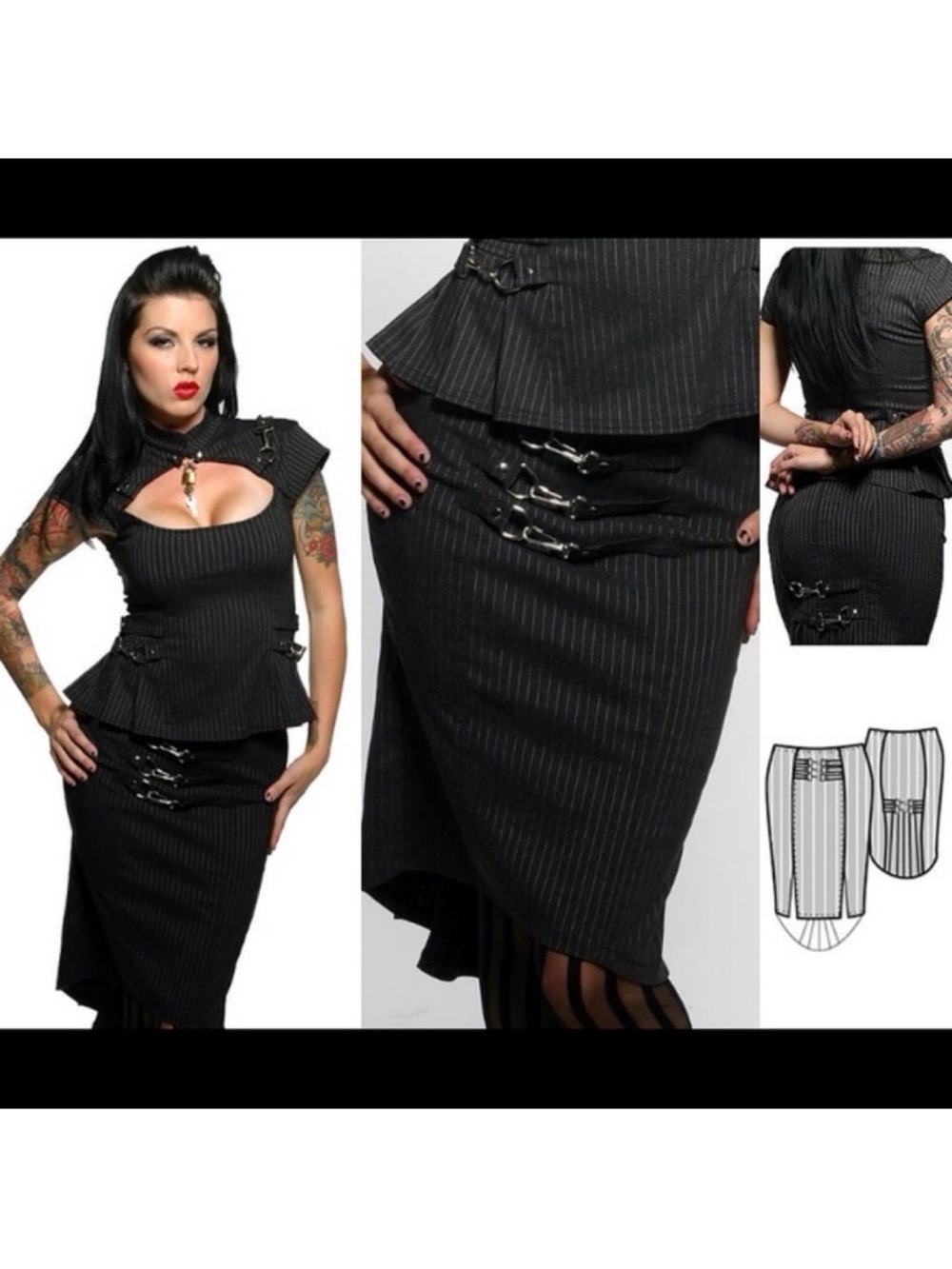 Lip Service Gangsta Pranksta Midi Skirt Pinstripe Black Medium EUC